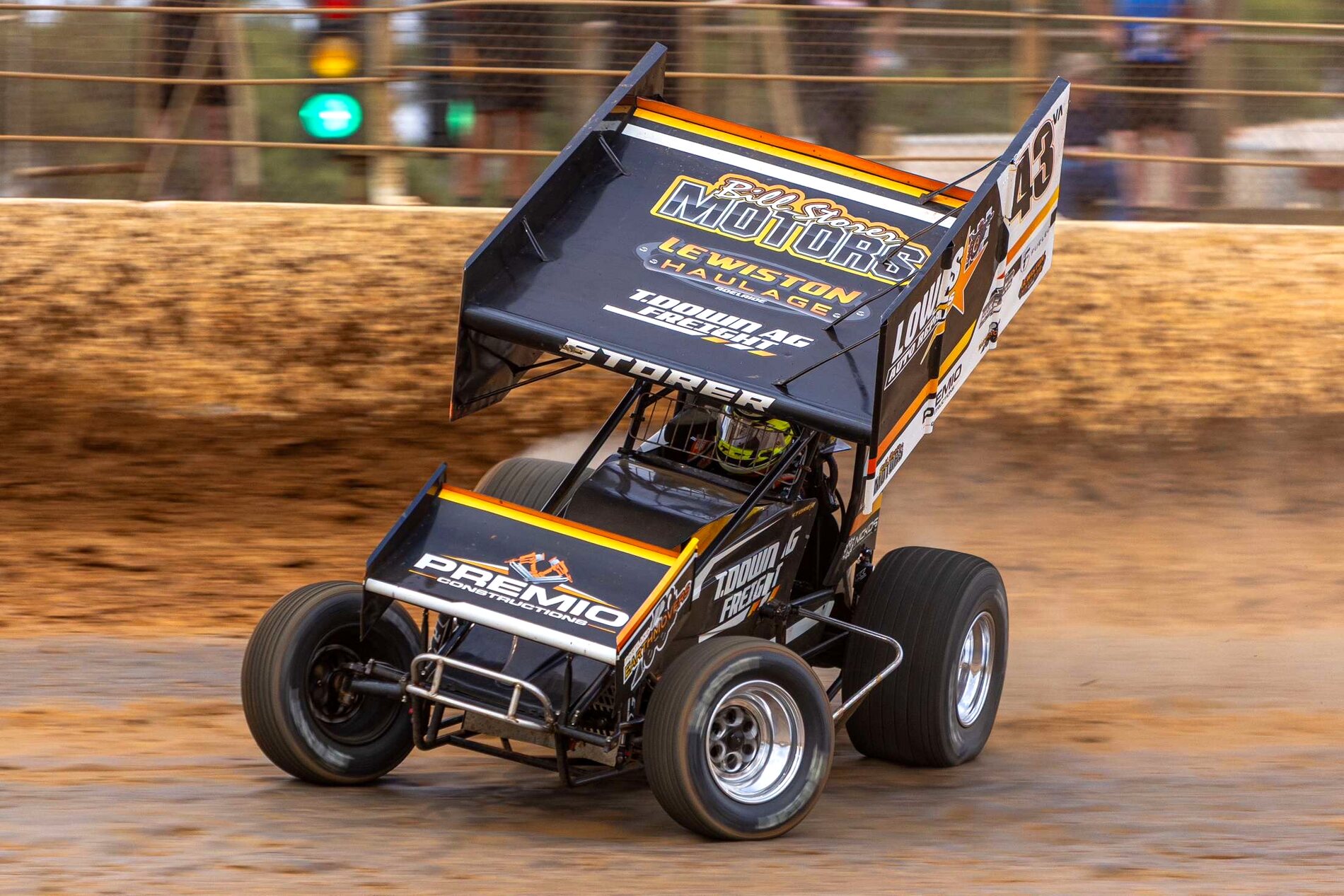 The #43 Sprintcar powering off the corner at speed